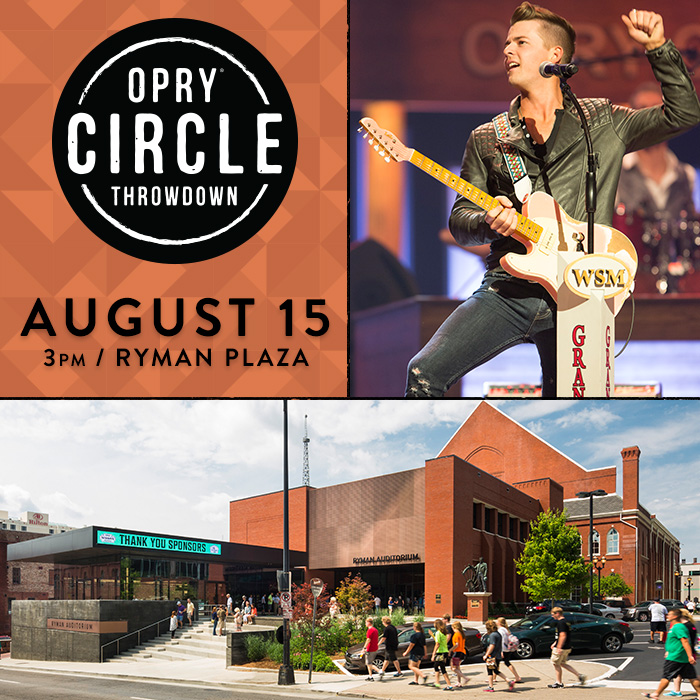 CHASE BRYANT Performs Free Opry “Circle Throwdown” Set on Downtown Nashville’s RYMAN PLAZA THIS SATURDAY (8/15) at 3 pm CT