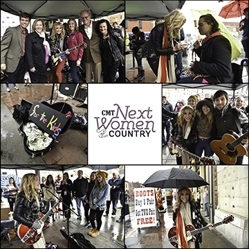 (From Clockwise Top Left -- PHOTO 1: Mark Price, Linde Pflaum of Monroe Carell Jr. Children’s Hospital at Vanderbilt; Lindsay Ell; Kelsey-Lane Benner and Stuart Dill of Children’s Hospital; CMT’s Leslie Fram. PHOTO 2: Lindsay Ell signs autographs for fans. PHOTO 3: Lindsay Ell, Lucie Silvas, Charlie Worsham pose with fans. PHOTO 4: Lindsay Ell takes an umbrella break. PHOTO 5: Lindsay Ell performs for fans. PHOTO 6: All donations benefitted the Monroe Carell Jr. Children’s Hospital at Vanderbilt)